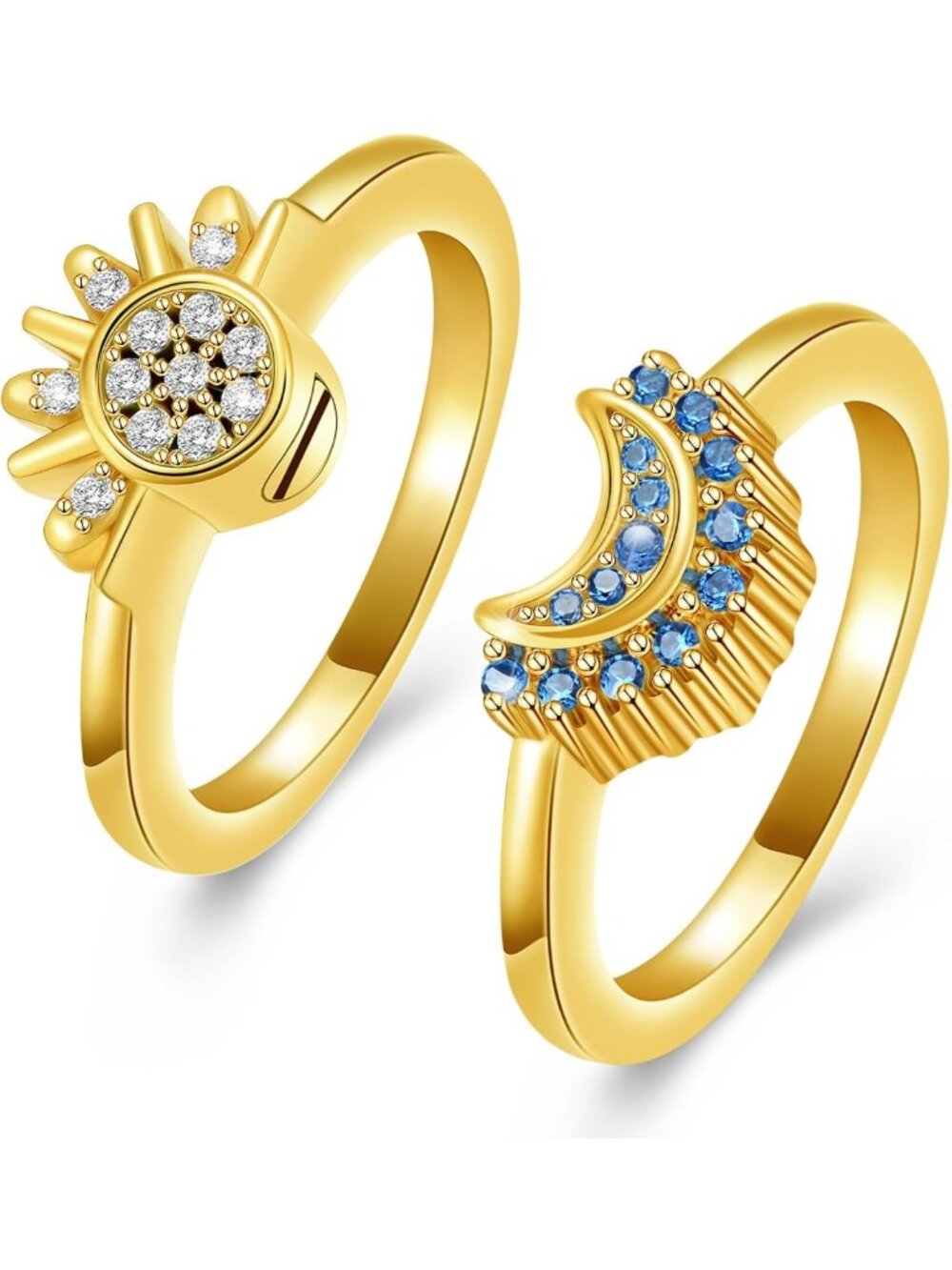 Celestial Sun & Moon Stackable Rings Set - Sparkling Ashes Jewelry Gift for